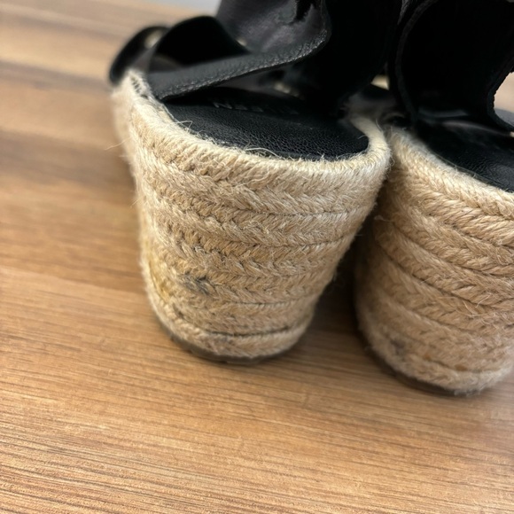 Eileen Fisher Black Leather Willow Espadrille Wedge Sandal Women’s - Picture 6 of 11